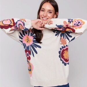 Charlie B Beige Women’s Manhattan Fields Knit Sweater Crew Neck Size Large